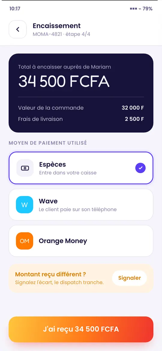 Écran d’encaissement à la livraison